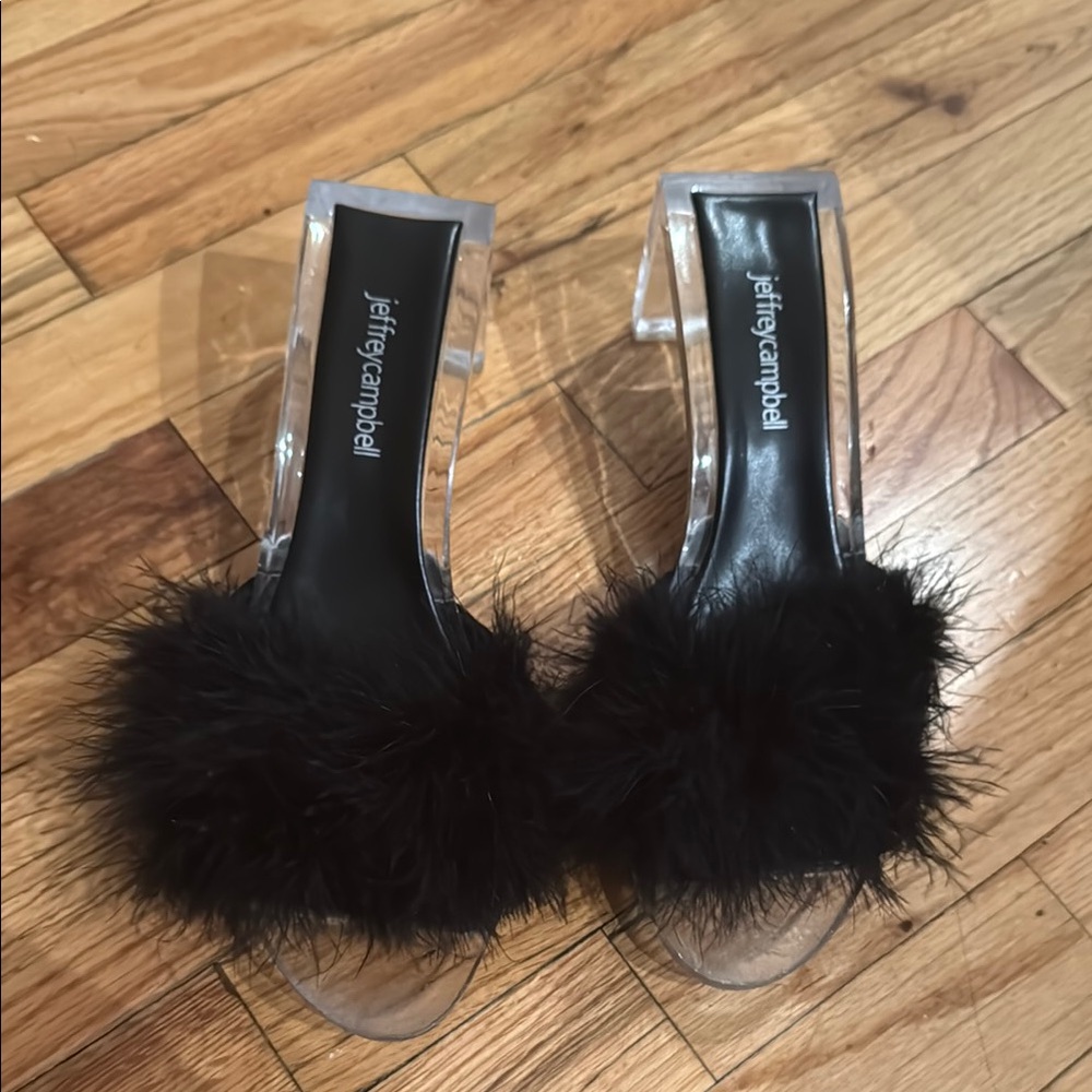 Jeffrey Campbell Black feather mules